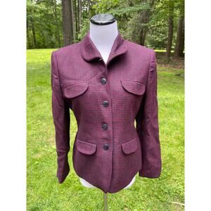 Vintage Renee Rowan Red & Black CheckedTailored Tweed Jacket Blazer SZ 10P